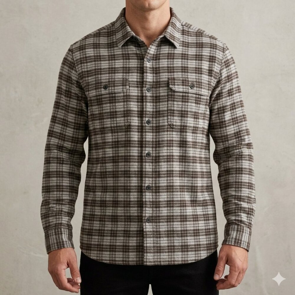Roots Canada Men's Brushed Cotton Plaid Flannel Shirt Size XL